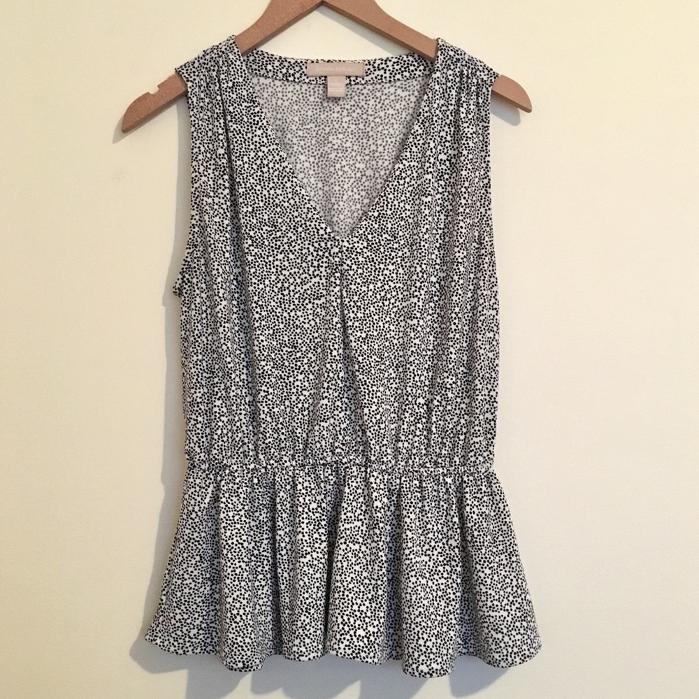 Banana Republic Dotted Blue/White Peplum Shell